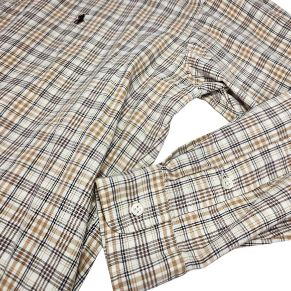 Ralph Lauren Blake Plaid Button Down Shirt Mens Medium Brown Tan Cotton Classic - Picture 5 of 14
